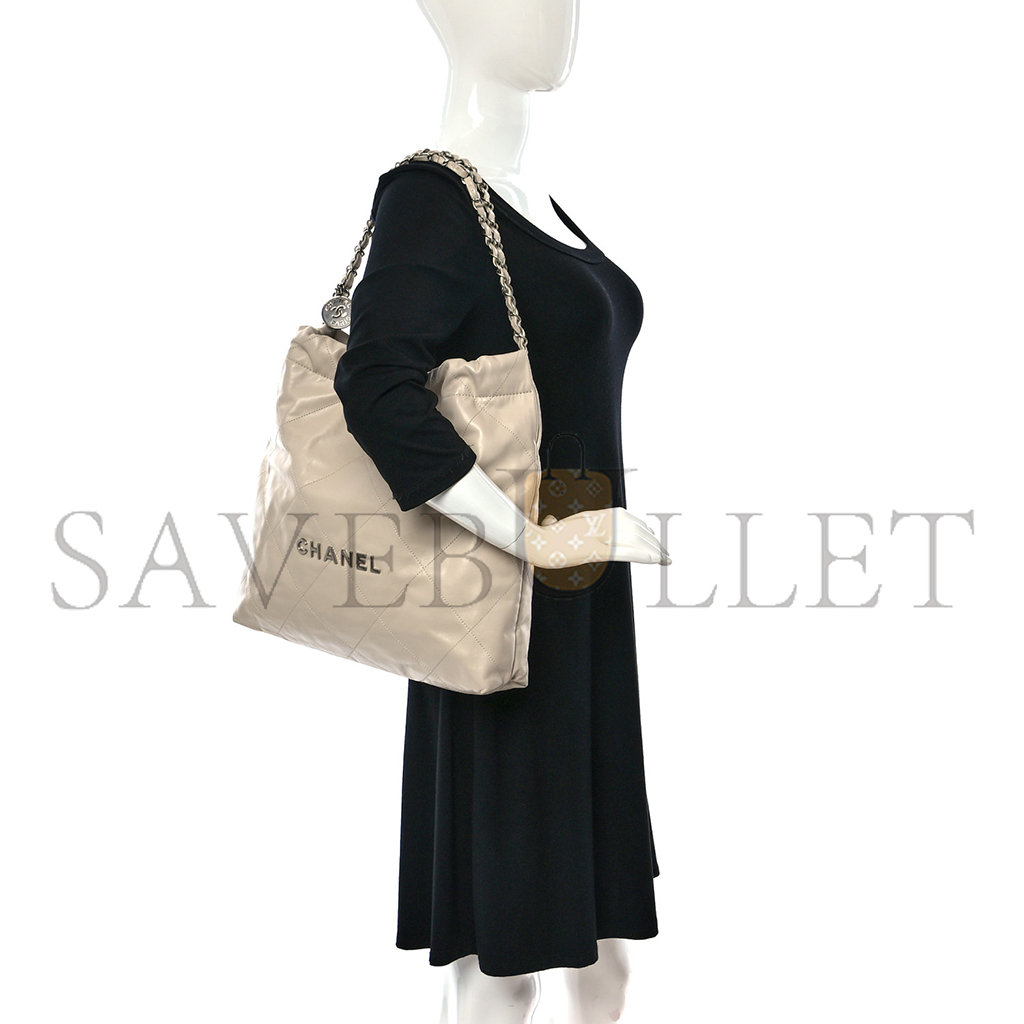 Ch*el master medium 22 quilted shiny calfskin light beige (42*39*8cm)